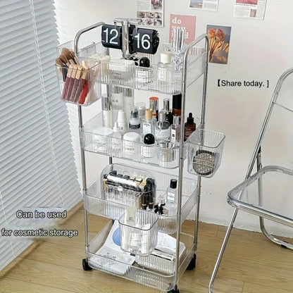 3Tier Clear Storage Cart with Wheels Multifunctional Rolling Organizer for Home and Office, Ideal for Bedroom Living Room