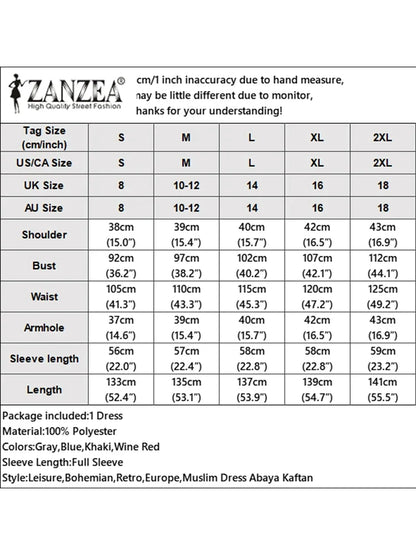 ZANZEA Modest Fashion Abaya Robes Woman Muslim Hijabis O-Neck Solid Pleated Eid Long Dresses Loose A-line Vestidos Fall 2025