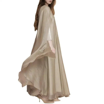39BB Women's Islamic Devotional Clothing Full Length Dress with Long Sleeve Cardigan Muslims Metallic Dresses Evening Gown