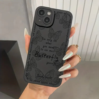 Butterfly Printed Phone Case For iPhone 11 12 13 14 15 Pro Max XR XS X 7 8 Plus SE 2020 Shockproof Matte Soft TPU Silicone Cover