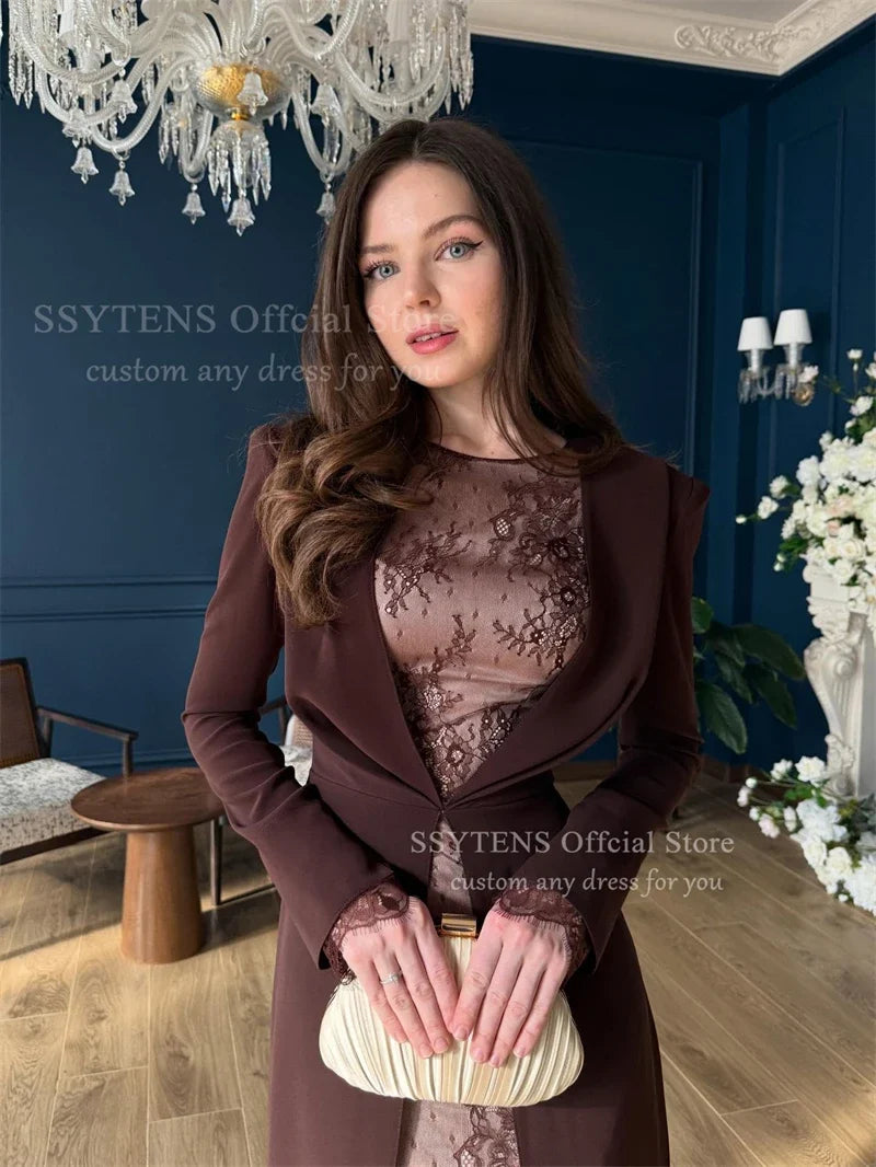 SSYTENS Saudi Arabia Lace Evening Dress Elegant Long Sleeves Dubai Wedding Prom Gown Abaya Popular Customized Formal Party Wear