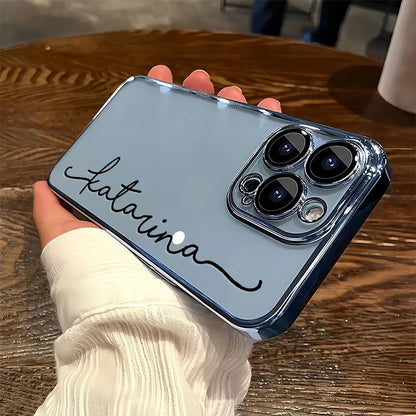 Personalized Custom Name Phone Case Personalized Initials Soft Clear TPU For iPhone 11 To 16 Pro Max Plus With Lens Protector