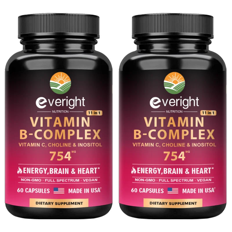 Vitamin B Complex for Energy, Brain & Heart Support - with B1, B2, B3, B5, B6, B7, B8, B9, B12 with Vitamin C, Choline, Inositol