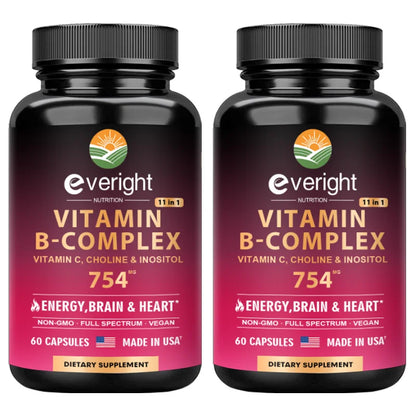 Vitamin B Complex for Energy, Brain & Heart Support - with B1, B2, B3, B5, B6, B7, B8, B9, B12 with Vitamin C, Choline, Inositol