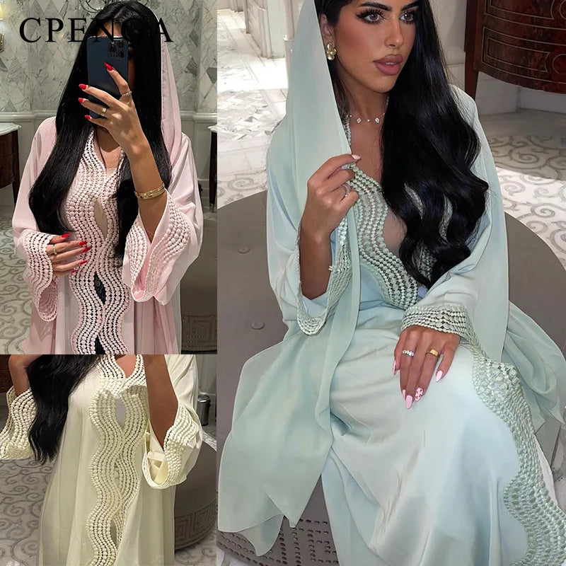 Ramadan Arabic Muslim Women Plain Cardigan Elegant Dubai Modest Abaya Dress Islamic Party Jalabiya Turkey Moroccan Kaftan Robe