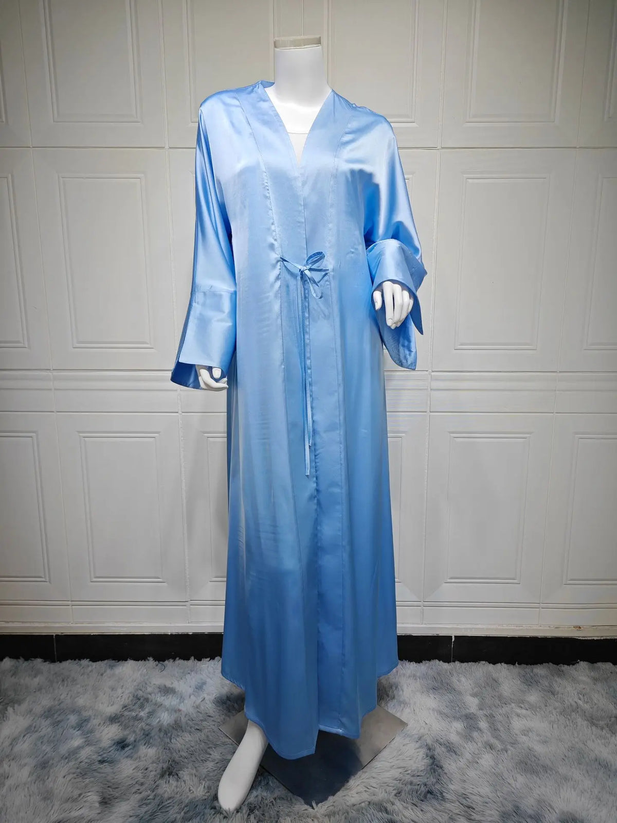 Middle Eastern Muslim Robe Fashion Satin Soft Dress Open Front Outerwear Abaya Solid Color