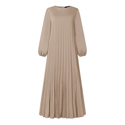 ZANZEA Modest Fashion Abaya Robes Woman Muslim Hijabis O-Neck Solid Pleated Eid Long Dresses Loose A-line Vestidos Fall 2025
