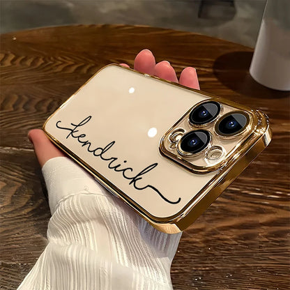 Personalized Custom Name Phone Case Personalized Initials Soft Clear TPU For iPhone 11 To 16 Pro Max Plus With Lens Protector