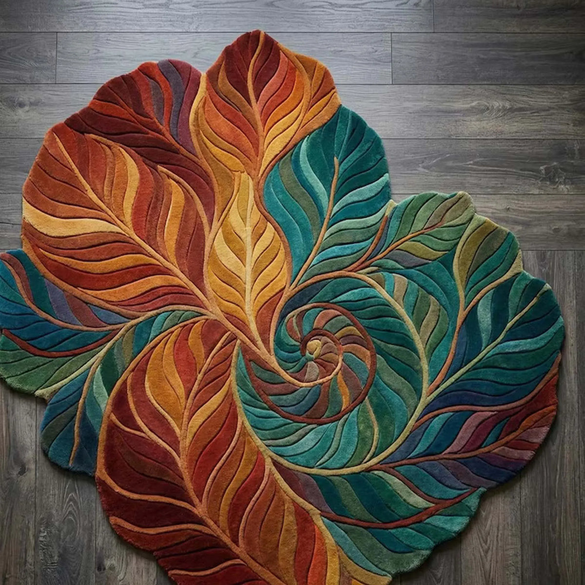 Colorful Leaf Abstract Area Rug Modern Hand Tufted Artistic Carpet Custom Shape Luxury Designer Floor Mat for Livingroom Bedroom