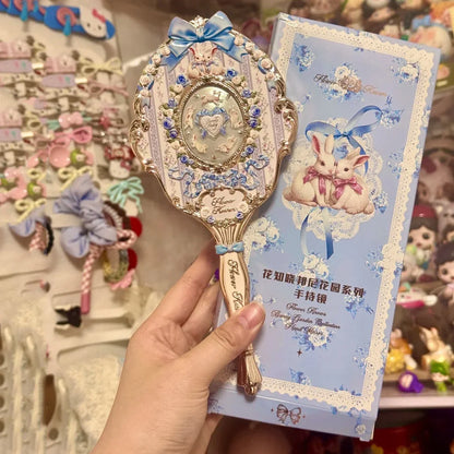 Flower Know Bunny Garden Collection Hand Mirror Portable Handheld Makeup Mirror Cute Mirror Soft Girl Style Princess Makeup Tool