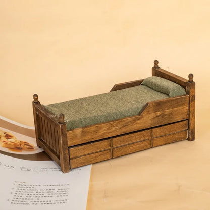 1:12 Dollhouse Wooden Drawer Single Bed Miniature Mini Furniture Modern Log Colour Bedroom Scene Decoration Home Decor Figurines