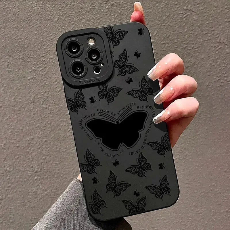 Butterfly Printed Phone Case For iPhone 11 12 13 14 15 Pro Max XR XS X 7 8 Plus SE 2020 Shockproof Matte Soft TPU Silicone Cover
