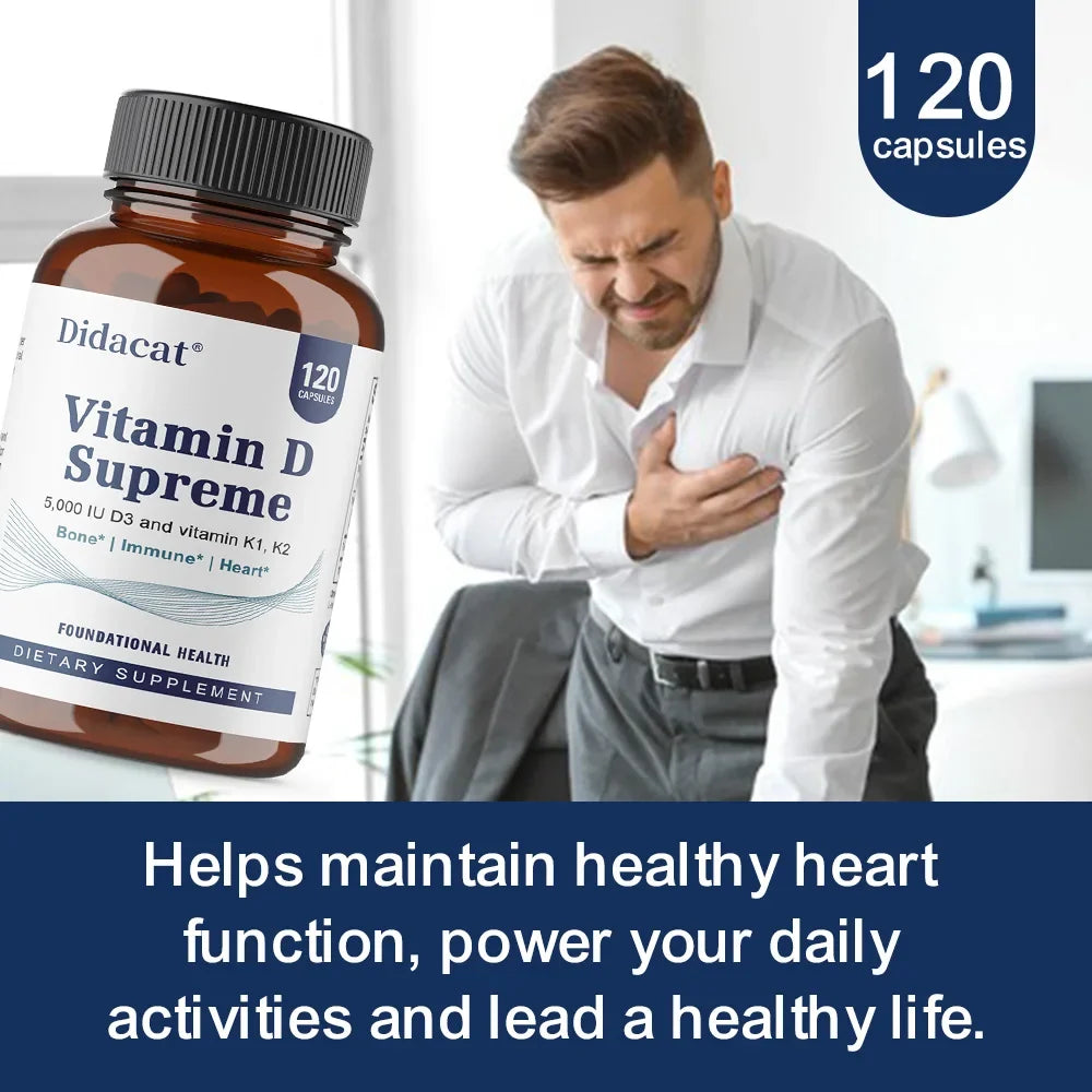 Vitamin D Supreme 5000 IU  - Support Immune System + Bone Health - Gluten Free Vitamin D3 Supplement with Vitamin K