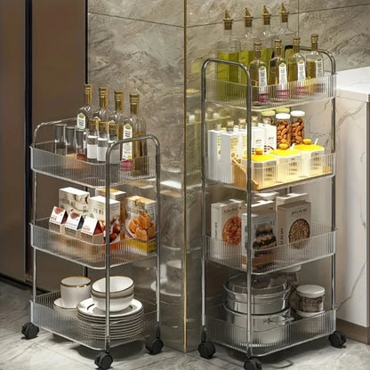 3Tier Clear Storage Cart with Wheels Multifunctional Rolling Organizer for Home and Office, Ideal for Bedroom Living Room