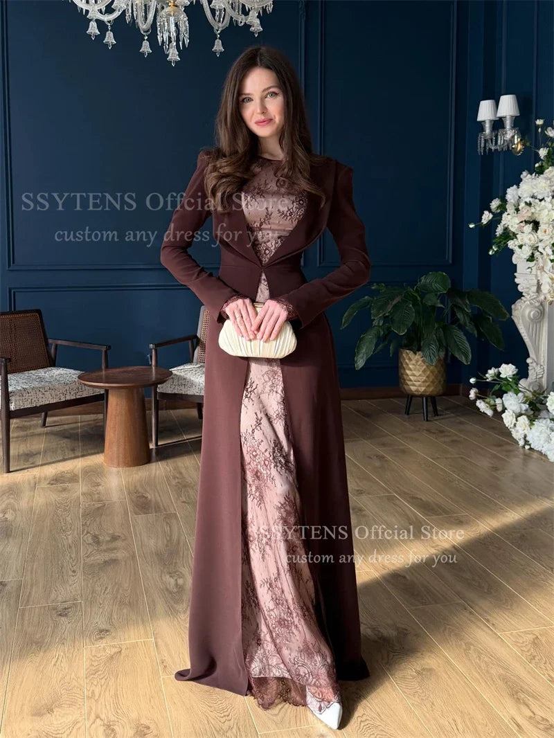SSYTENS Saudi Arabia Lace Evening Dress Elegant Long Sleeves Dubai Wedding Prom Gown Abaya Popular Customized Formal Party Wear
