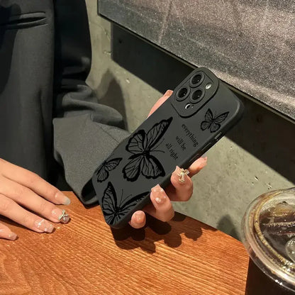 Butterfly Printed Phone Case For iPhone 11 12 13 14 15 Pro Max XR XS X 7 8 Plus SE 2020 Shockproof Matte Soft TPU Silicone Cover