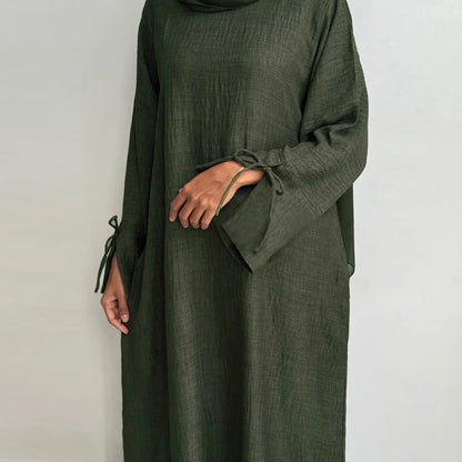 Extra-Loose-Fit Closed Abaya Dress, Drop Shoulder Slit Cuff A-Line Muslim Women Dress, Ramadan Eid Dubai Hijabi Islamic Clothing