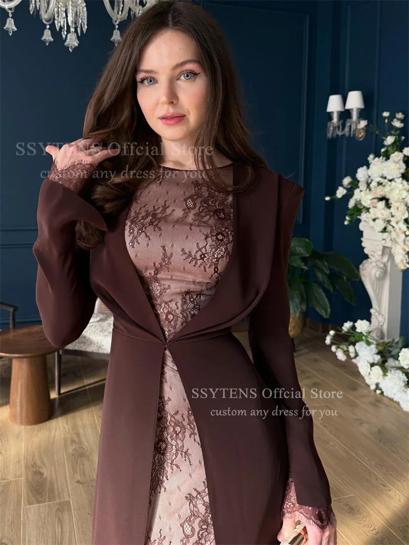 SSYTENS Saudi Arabia Lace Evening Dress Elegant Long Sleeves Dubai Wedding Prom Gown Abaya Popular Customized Formal Party Wear