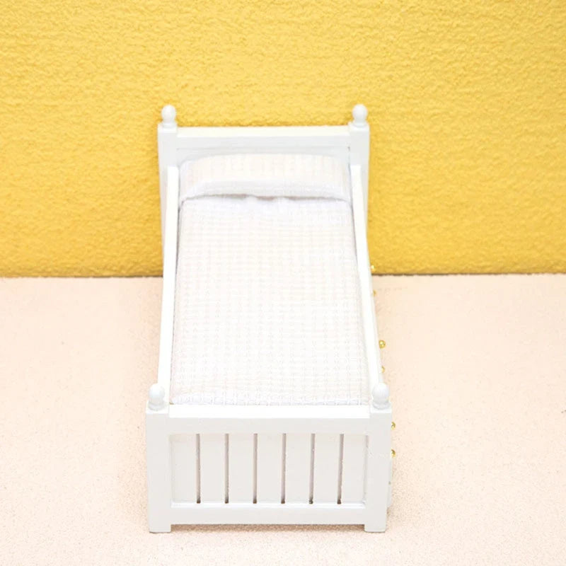 🛒1:12 Dollhouse Miniature Bed White European Single Bed with Drawer Bedroom Furniture Model Decor Toy Doll House Accessories