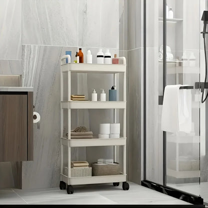 4-Tier Plastic Rolling Storage Cart - Portable Shelf Trolley with Wheels for Home Organization