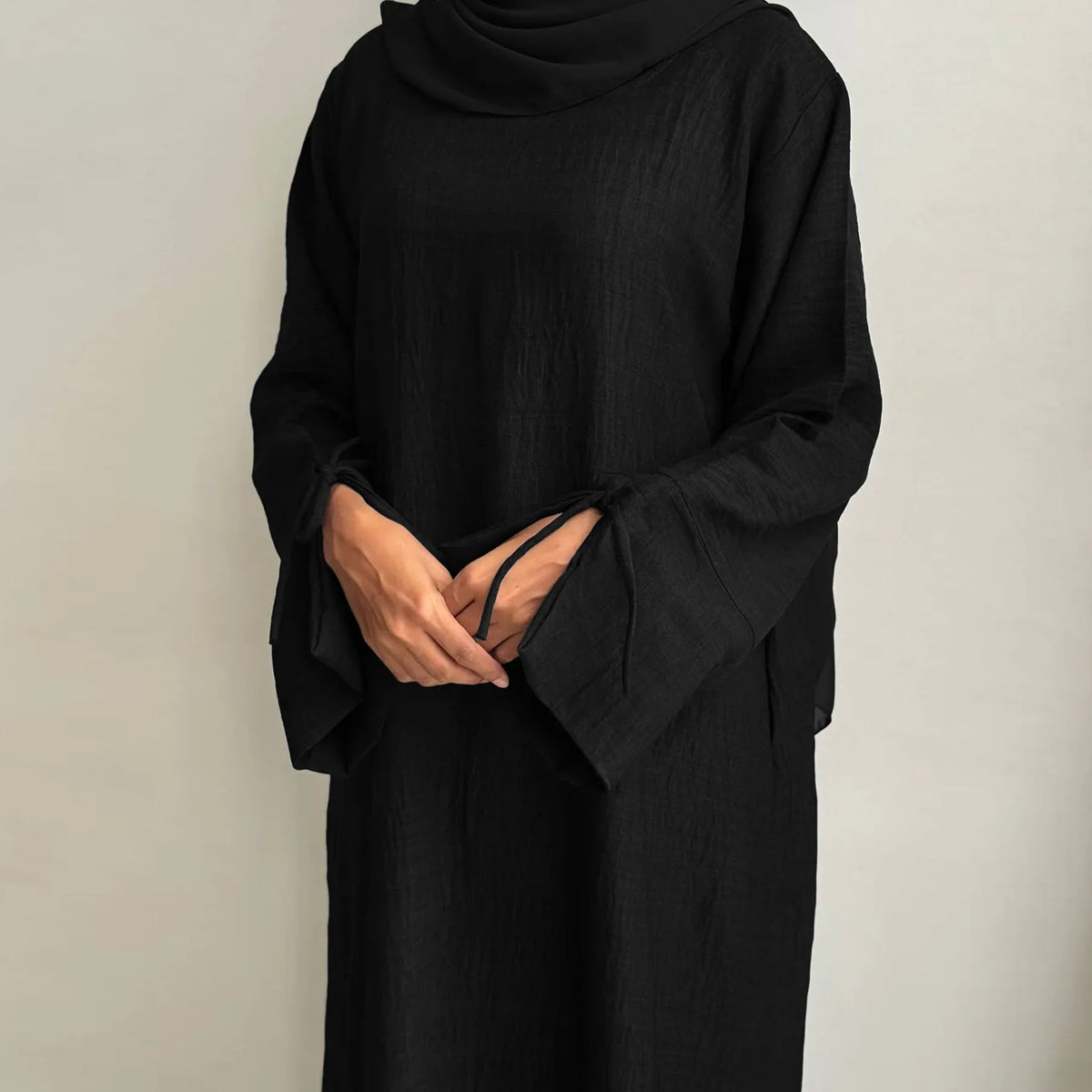 Extra-Loose-Fit Closed Abaya Dress, Drop Shoulder Slit Cuff A-Line Muslim Women Dress, Ramadan Eid Dubai Hijabi Islamic Clothing