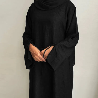 Extra-Loose-Fit Closed Abaya Dress, Drop Shoulder Slit Cuff A-Line Muslim Women Dress, Ramadan Eid Dubai Hijabi Islamic Clothing