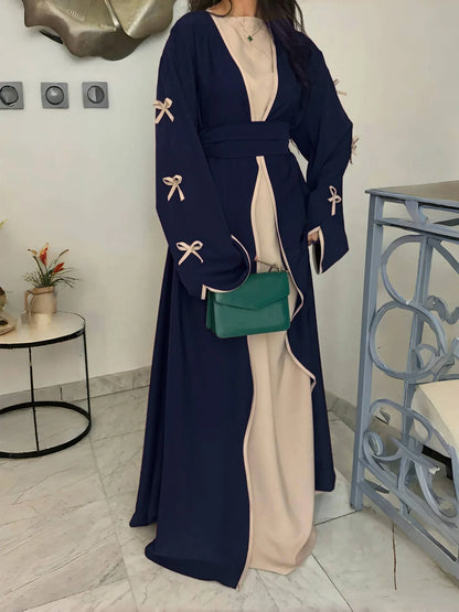 Muslim Abaya Women Dress Dubai Women Dress Bow Caftan Lace-up Floral Dresses Islamic Pakistan Moroccan Kaftan 2026 Robe
