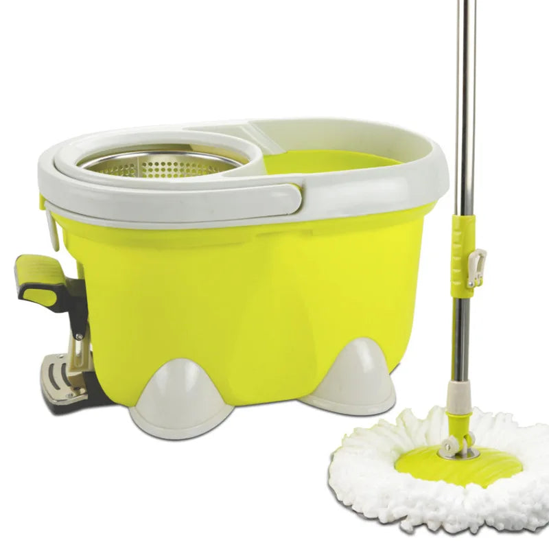 Microfiber Floor Cleaning Foot Mop Bucket With Durable Stainless Steel Head And Telescopic Steel Pole Handle Double Bucket Mop