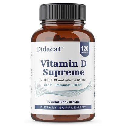 Vitamin D Supreme 5000 IU  - Support Immune System + Bone Health - Gluten Free Vitamin D3 Supplement with Vitamin K
