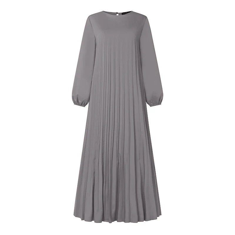 ZANZEA Modest Fashion Abaya Robes Woman Muslim Hijabis O-Neck Solid Pleated Eid Long Dresses Loose A-line Vestidos Fall 2025