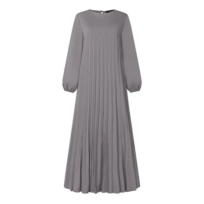 ZANZEA Modest Fashion Abaya Robes Woman Muslim Hijabis O-Neck Solid Pleated Eid Long Dresses Loose A-line Vestidos Fall 2025