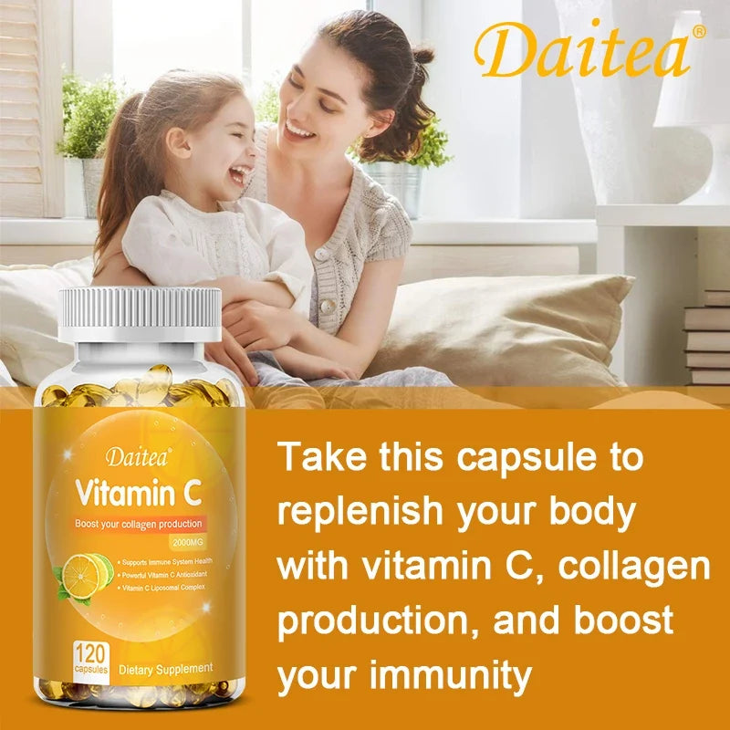 Vitamin C Promotes Collagen Production - 2000 Mg, Promote Skin, Hair, Nails and Immune Health, Dietary Supplements