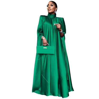 Fashion Luxury Dubai Indian Dress Muslim Abaya for Women Elegant High Neck Loose Pullover Solid Satin Party Evening Dresses Robe