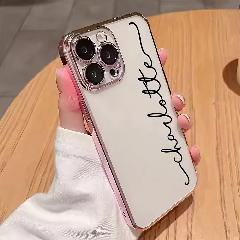 Personalized Custom Name Phone Case Personalized Initials Soft Clear TPU For iPhone 11 To 16 Pro Max Plus With Lens Protector