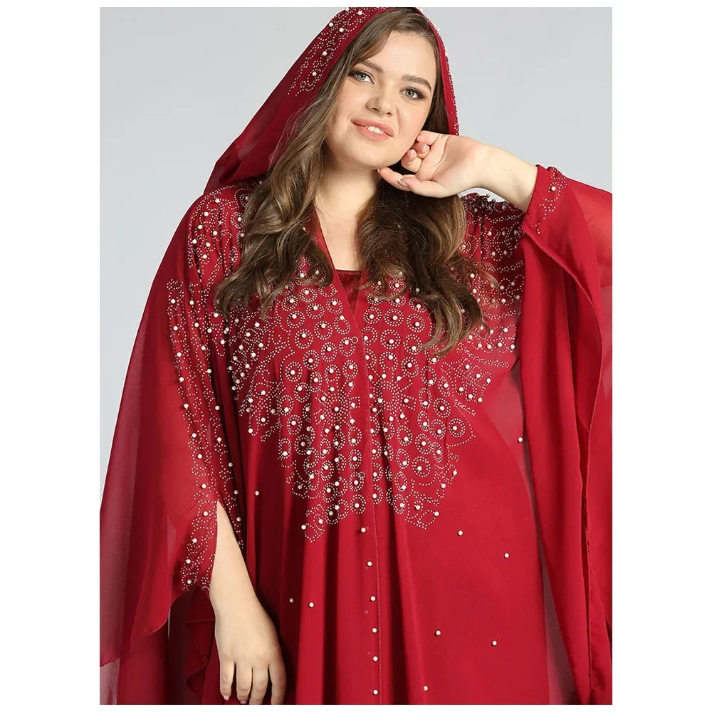 Abaya Morocco Kaftan Dubai Hooded Maxi Dress Bat Sleeve Farasha Kaftan Muslim Women African Open Kimono Boubou Evening Long Gown