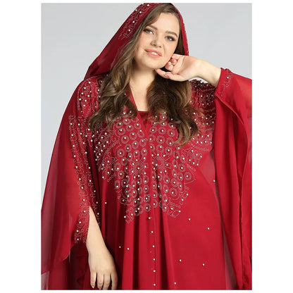 Abaya Morocco Kaftan Dubai Hooded Maxi Dress Bat Sleeve Farasha Kaftan Muslim Women African Open Kimono Boubou Evening Long Gown