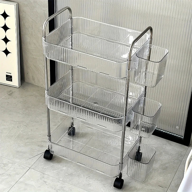 3Tier Clear Storage Cart with Wheels Multifunctional Rolling Organizer for Home and Office, Ideal for Bedroom Living Room