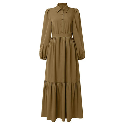 2026 ZANZEA Muslim Hijab Dresses Abaya Women Elegant Long Sleeve Pleated Sundress Solid Belted Party Robe Kaftan Dubai Vestidos