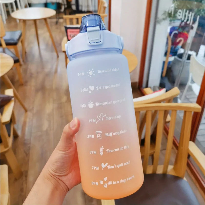 2 Liter Water Bottle Stay Hydrated Motivated Leak proof Plastic Sport Bottle Reminder Times Sports Outdoor Fitness Office Indoor