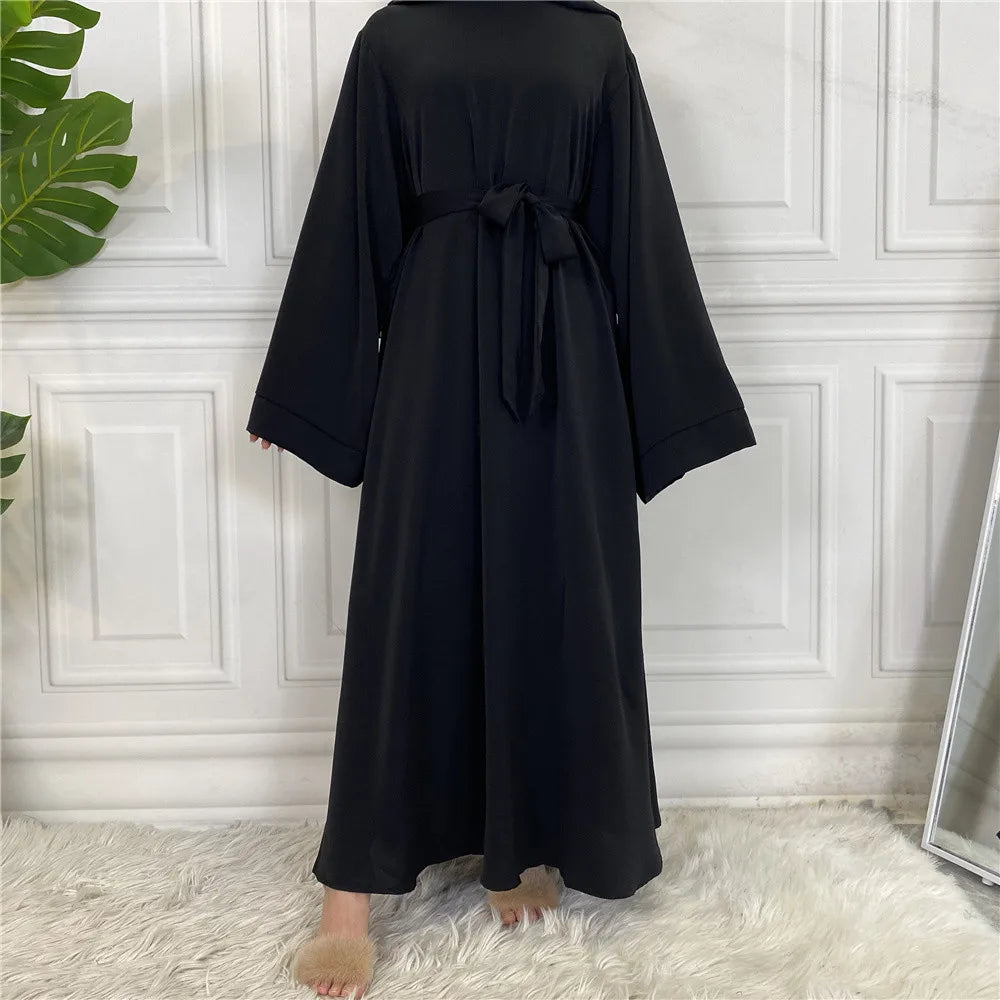 Classic Robe Abayas for Muslim Women Modest Ramadan Prayer Simple High Quality Black Khaki Dresses with belt Turkey Clothing