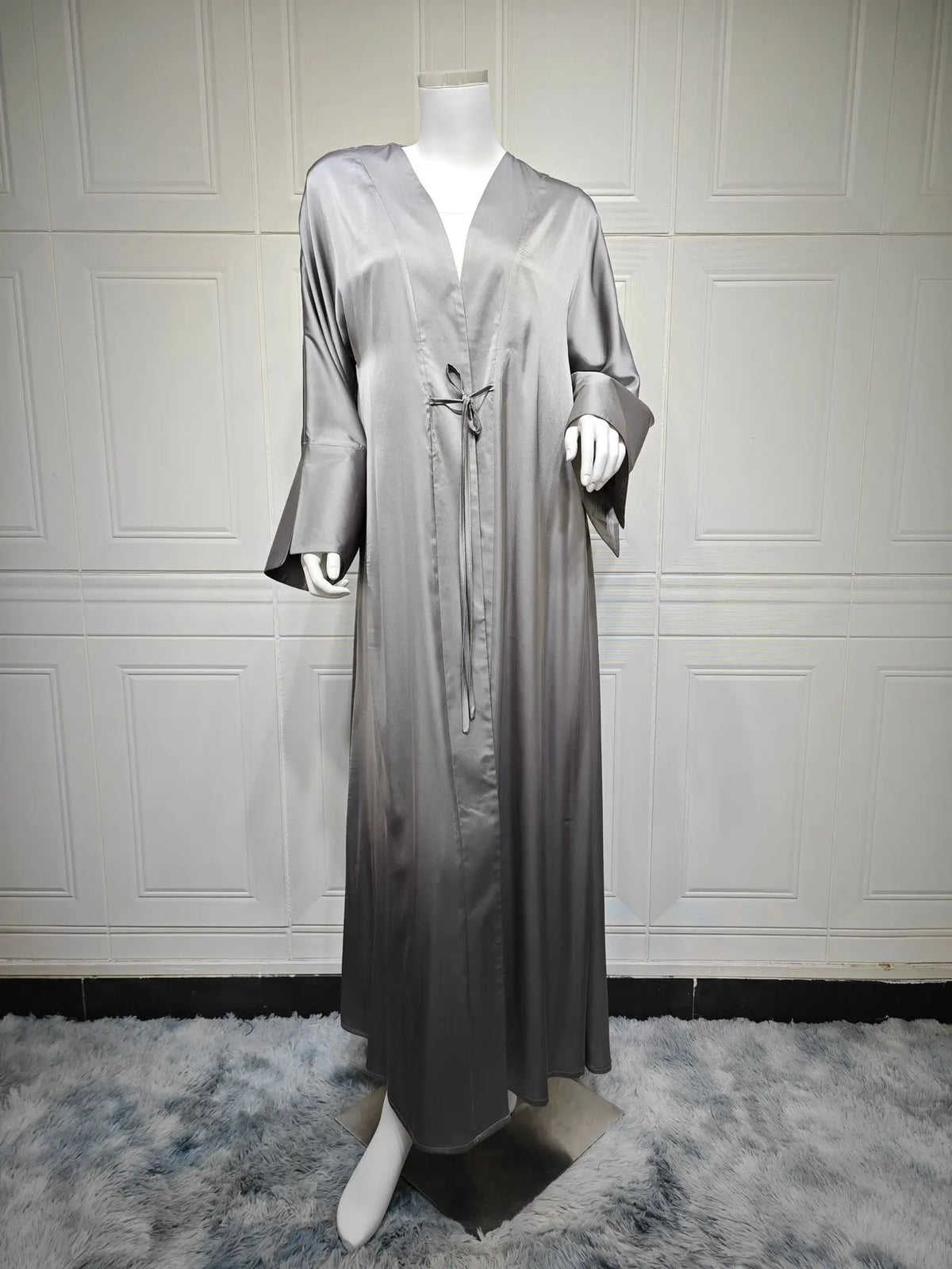 Middle Eastern Muslim Robe Fashion Satin Soft Dress Open Front Outerwear Abaya Solid Color