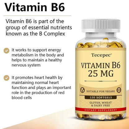 Vitamin B6 - Improves Metabolism, Skin Health, Antioxidant, for Cardiovascular, Neurological, Immune and Eye Health