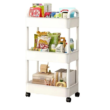 3 Tier Storage Rack Plastic Multi-Functional Small Cart Household Movable Storage Trolley Kitchen Accessories Home Organizer