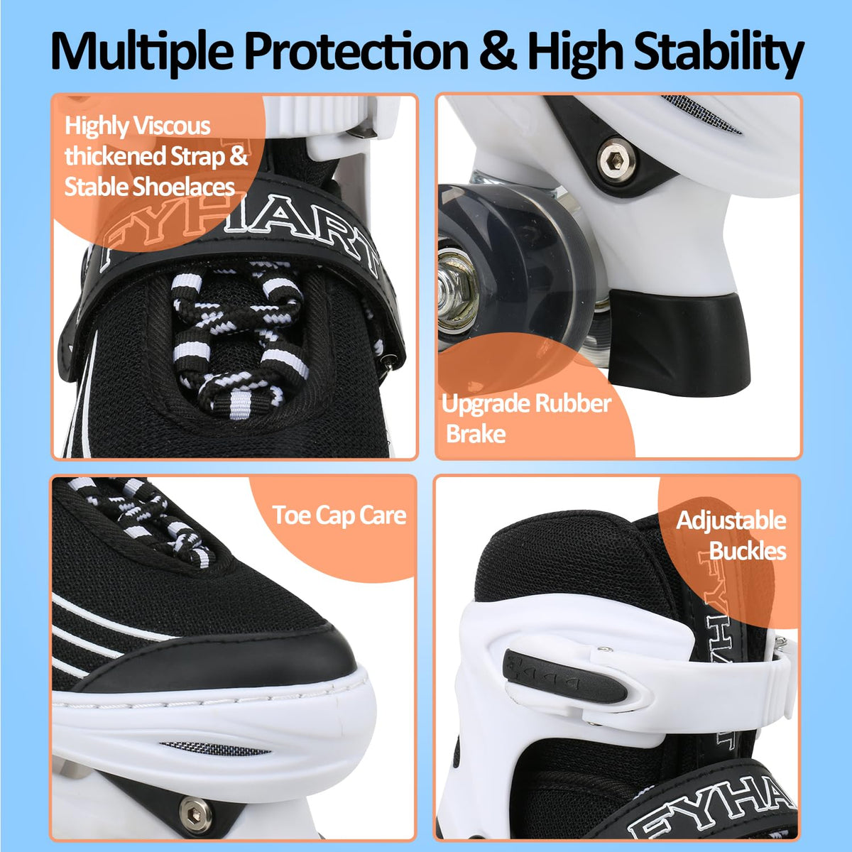 Kids Adjustable Roller Skates Light-Up Wheels Indoor/Outdoor Size UK 4-7 – White/Black