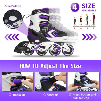 Adjustable Inline Skates Light-Up Wheels – Purple Size 8-12
