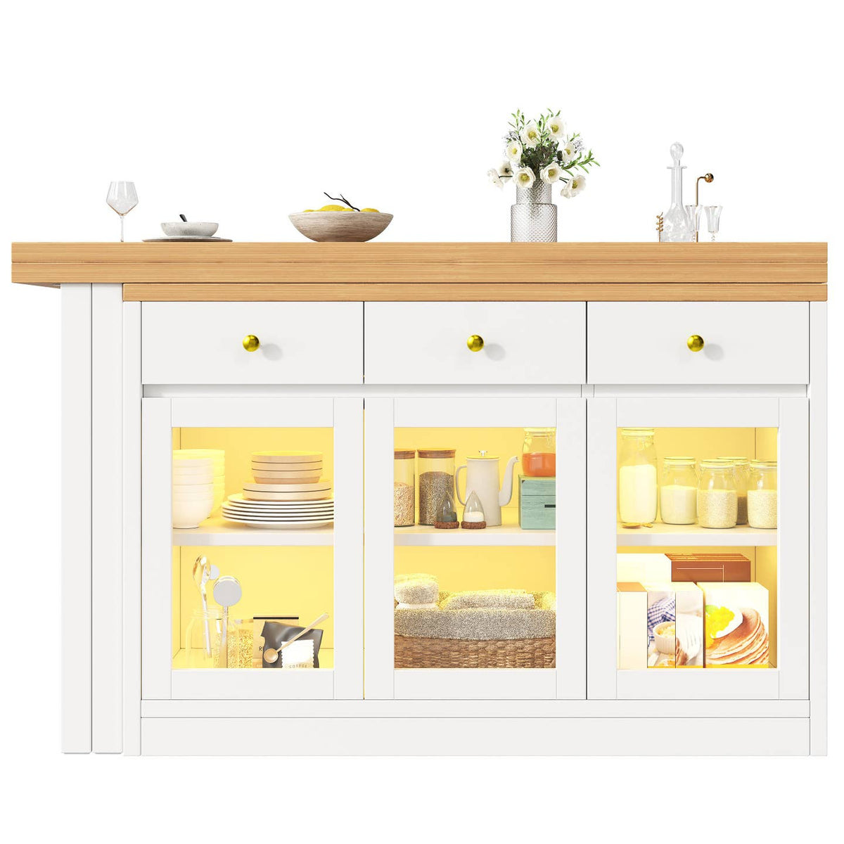 Wholesale Extendable kitchen island with rotatable table, LED lights and storage ARMOIRESTYLE