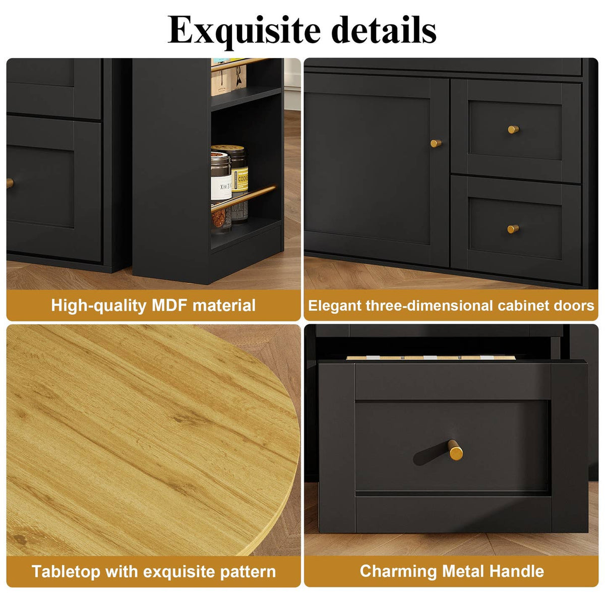 Wholesale Extendable bar table black with storage kitchen cabinet with snack shelf (138-204×39×105cm) MANGROVEPROP