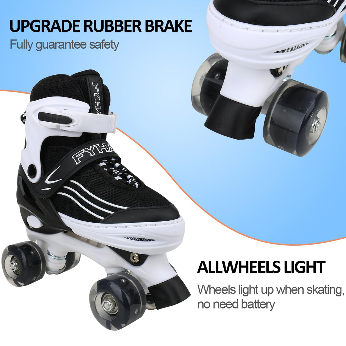 Kids Adjustable Roller Skates Light-Up Wheels Indoor/Outdoor Size UK 4-7 – White/Black