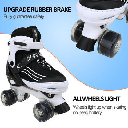Kids Adjustable Roller Skates Light-Up Wheels Indoor/Outdoor Size UK 4-7 – White/Black