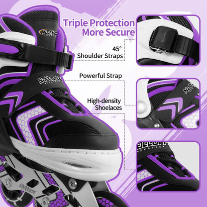 Adjustable Inline Skates Light-Up Wheels – Purple Size 8-12